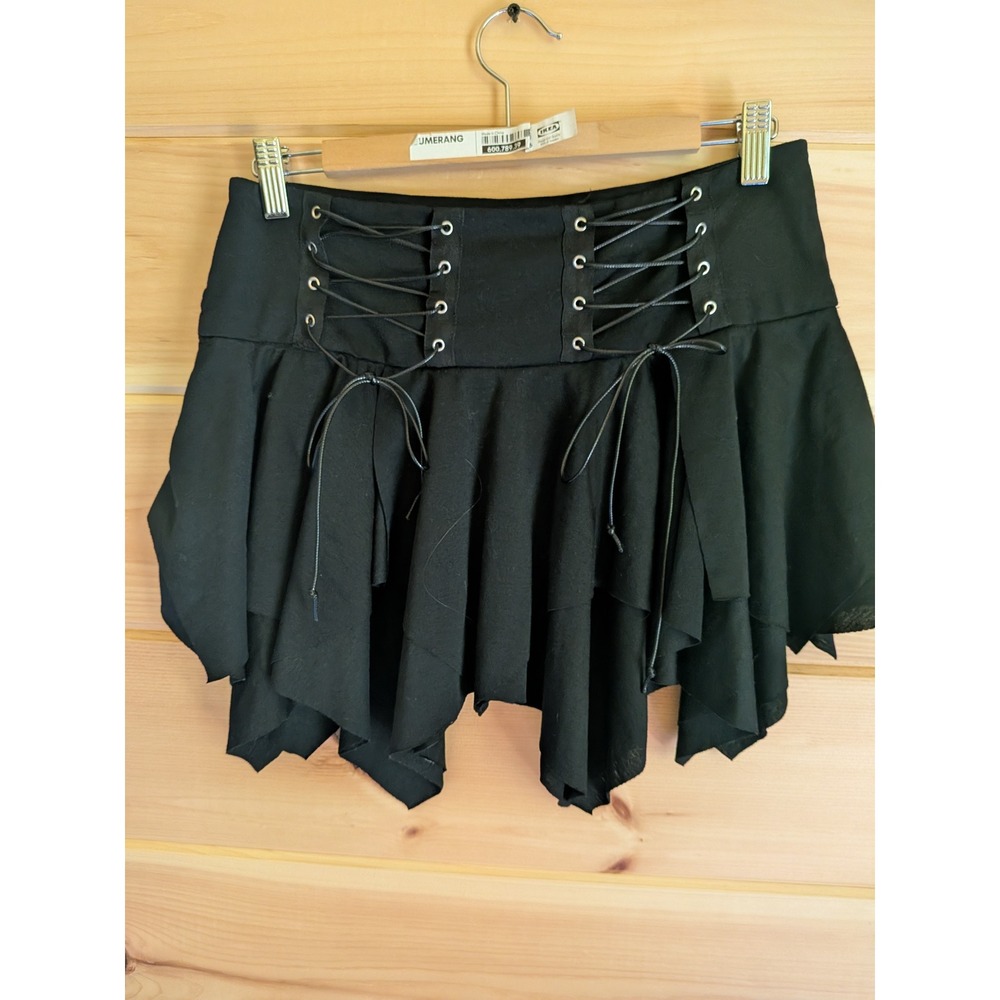 Mini Skirt M Goth Grunge Punk Lace Up Handkerchief Hem Edgy Emo Halloween Witchy